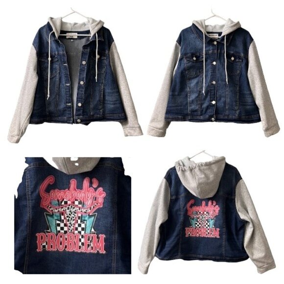 WALLFLOWER  WOMEN'S THE DREAMER FIT FLEECE & DENIM WESTERN GRAPHIC JEAN JACKET - Picture 1 of 11